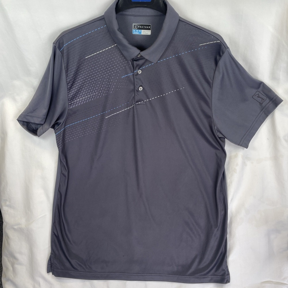 PGA Tour Golf Pro Series Polo Shirt Mens XL Athletic Fit SS Charcoal Gray